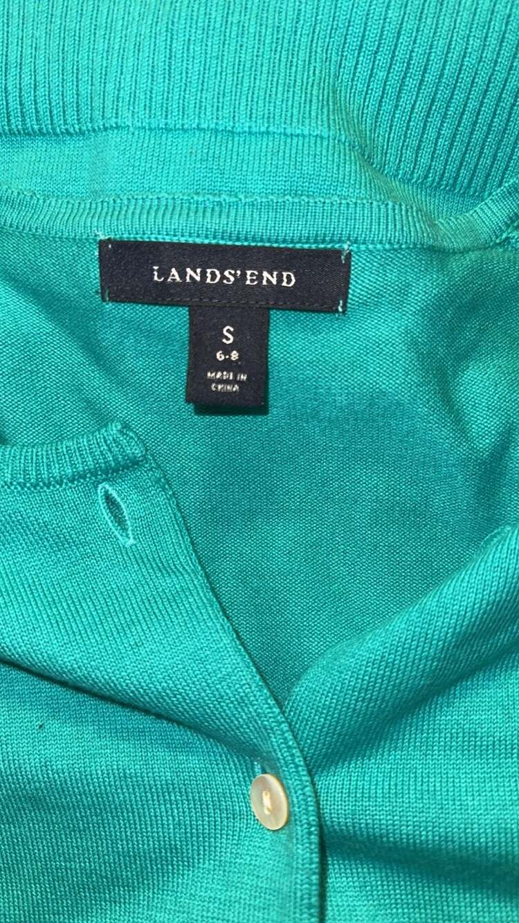 Lands' End Women's Supima Cotton Crewneck Cardigan Sweater Turquoise Small - Picture 3 of 4